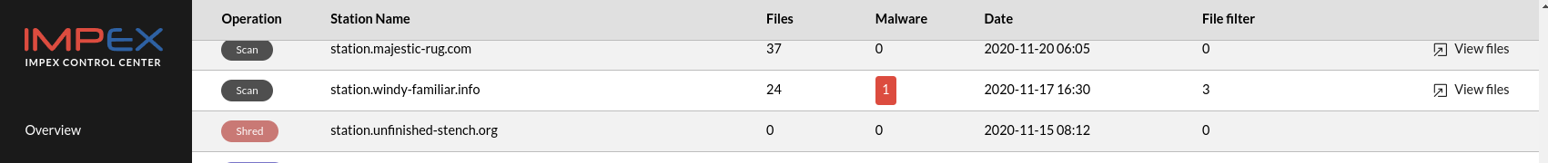 File filter match in a scan operation listing