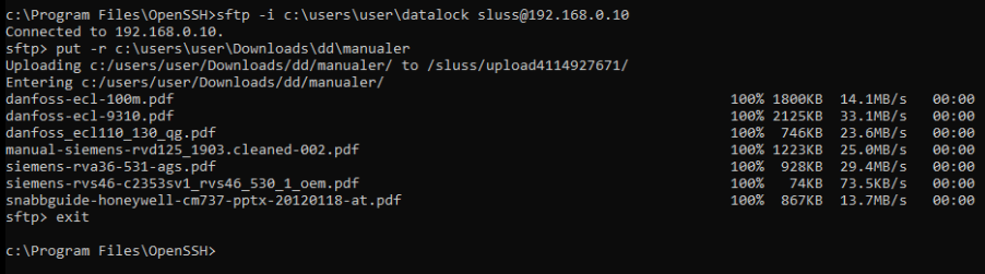 File uploads to the Impex DataLock using the command line tool sftp