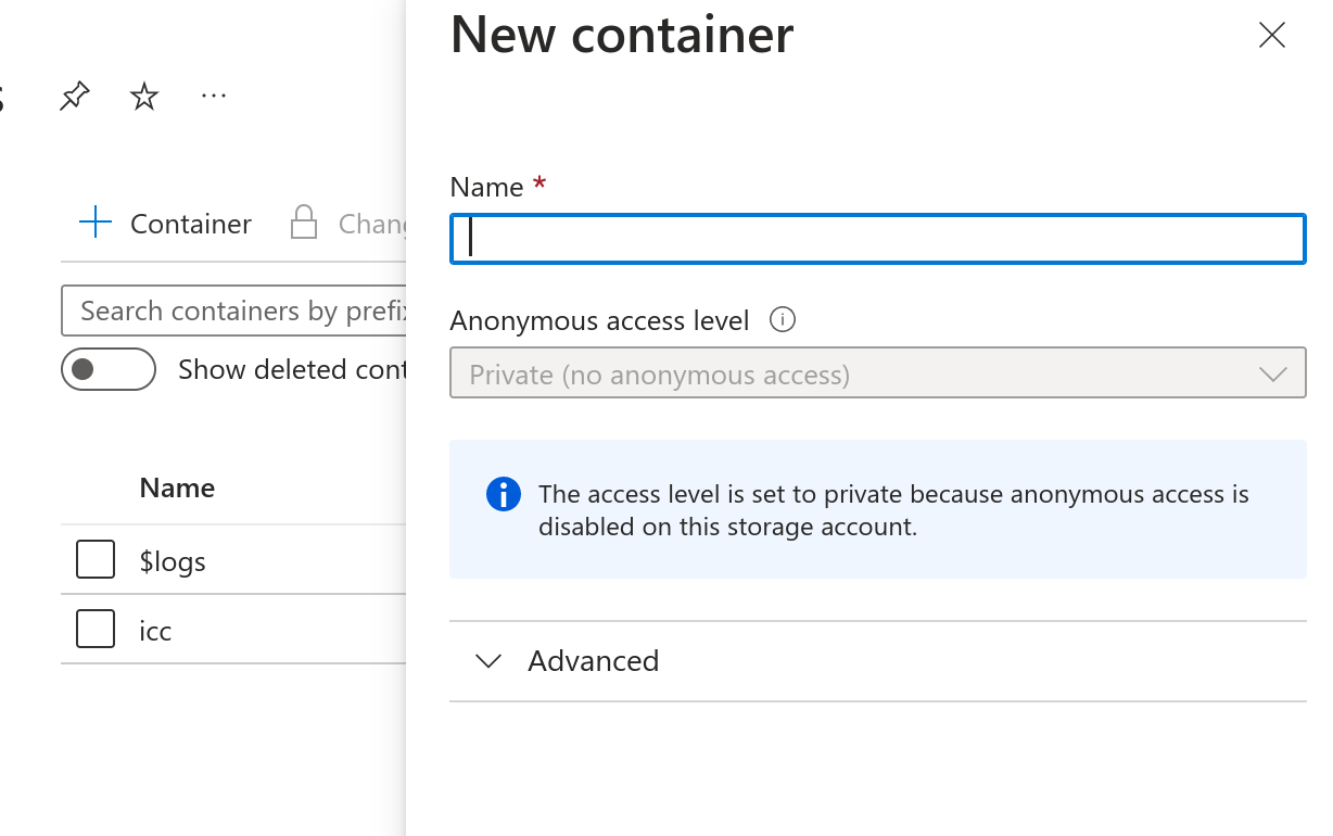 Storage Account Create Container