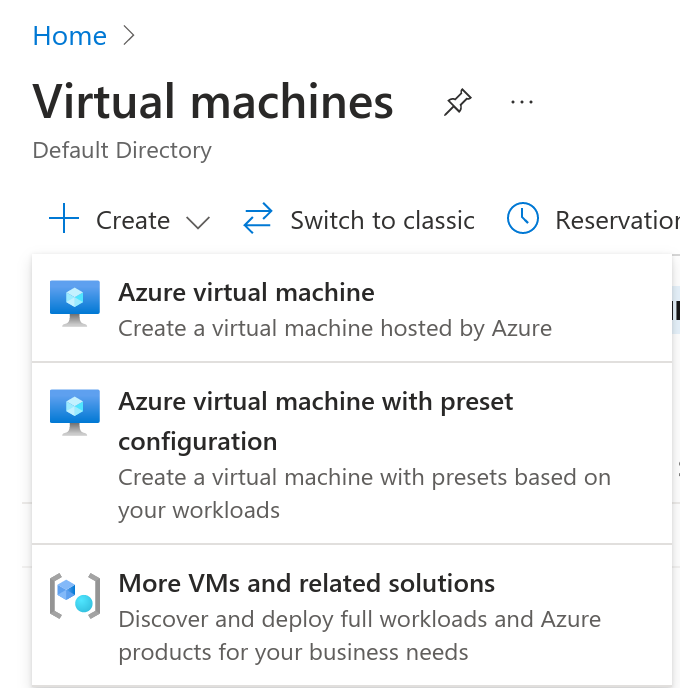 Virtual machines Create New