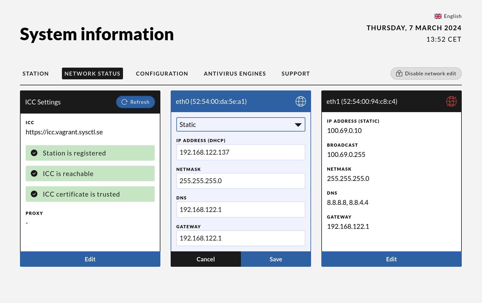 Configure network interface